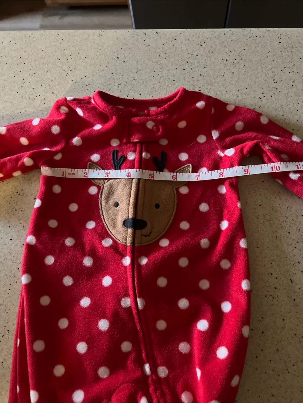 Carter's Red Polka Dot Reindeer Fleece Footed One-Piece